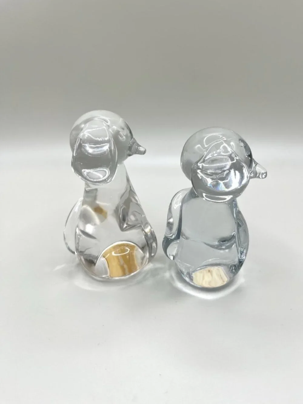 Vintage Caravan Art Glass Dog Figurines Pair Taiwan ROC Clear Mid Century Retro